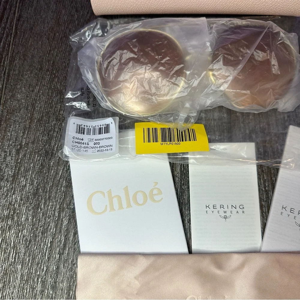 NWT Chloe | Demi Gold Brown “2-in-1” Round Oversized Sunglasses $505 57-20-145